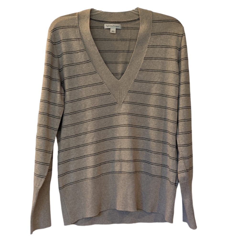 Banana Republic women's silk cotton cashmere v neck sweater size large tan